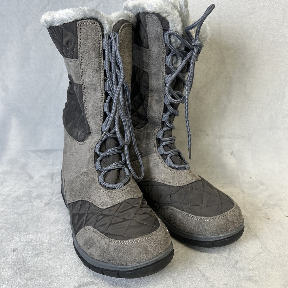 Itasca Boots Womens Size 9 Gray Faux Fur Lined Duck Bean Lace Up Quilted Outdoor